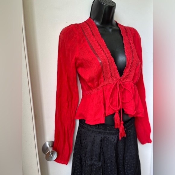 Free People Oberoi Red Boho Top size S - Picture 4 of 16